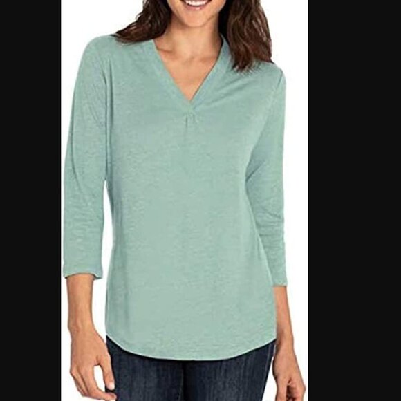 ORVIS Linen T-Shirt Women's Size XL Blue V-Neckline Top Long Sleeve - Picture 2 of 10